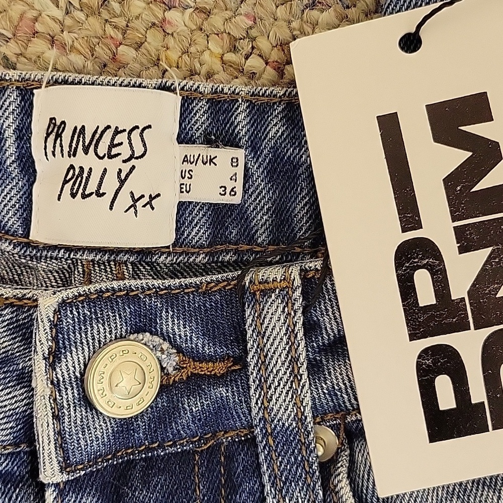 Princess Polly Classic Blue Distressed Women's Jeans sz 4. New school high waist - Picture 4 of 5